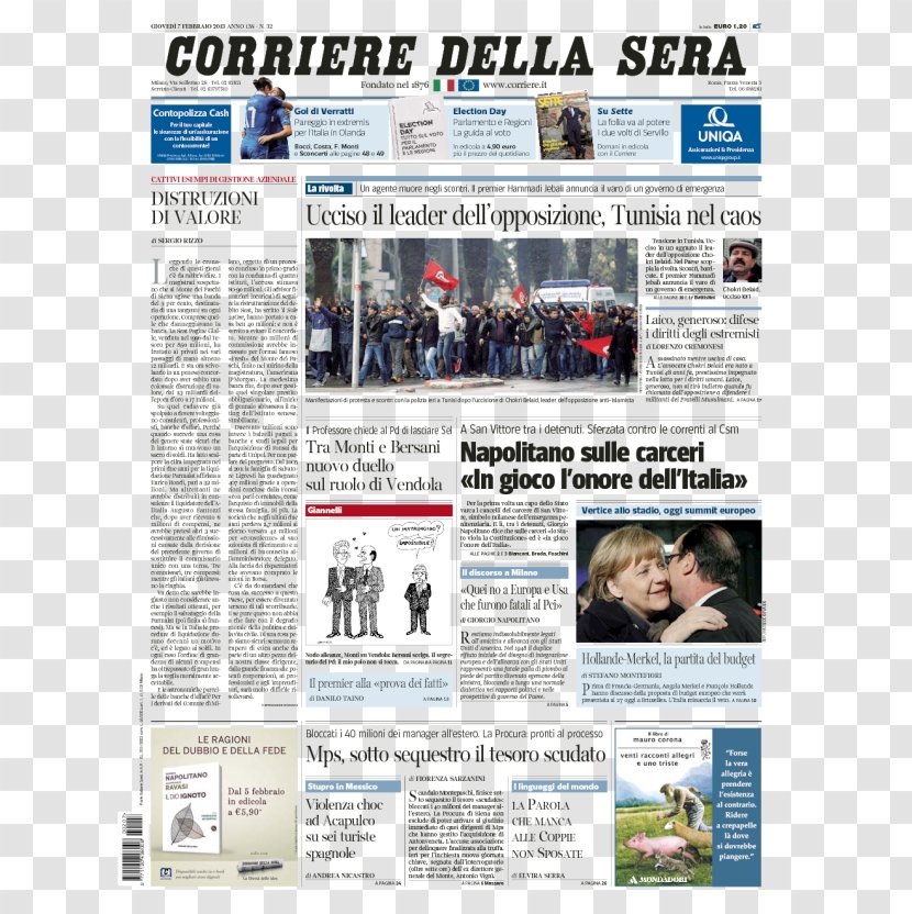 Newspaper Socc'mel! Espressione Etrusca Che Significa Stupore E Smarrimento Il Baco Del Corriere Della Sera Advertising - Evening - Fff Transparent PNG