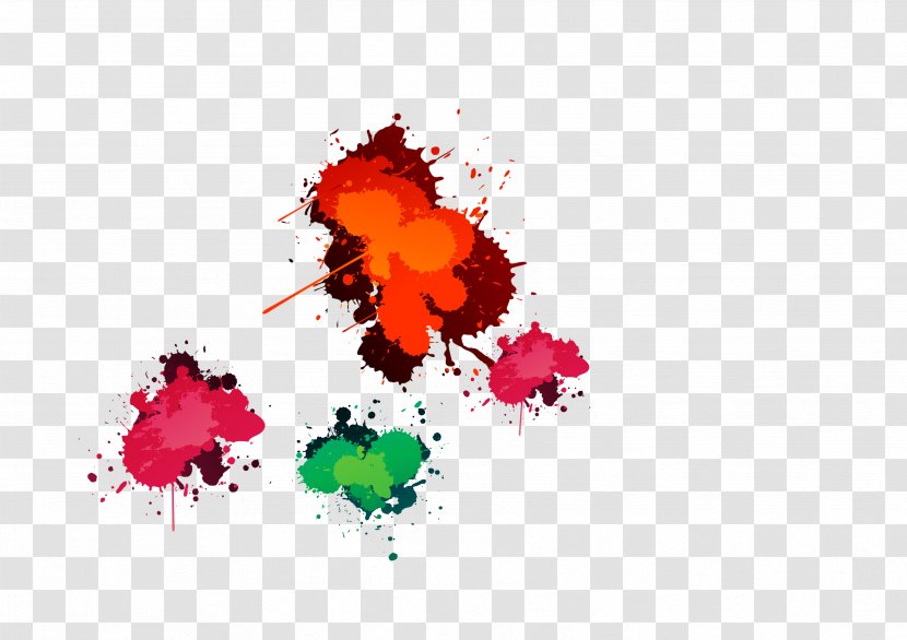 Ink Wash Painting Computer File - Red - Colorful Transparent PNG