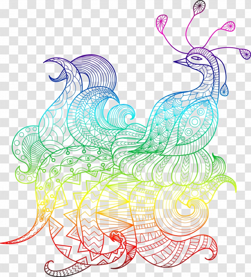 Bird Drawing Peafowl Line Art - Point - Vector Colorful Phoenix Material Transparent PNG