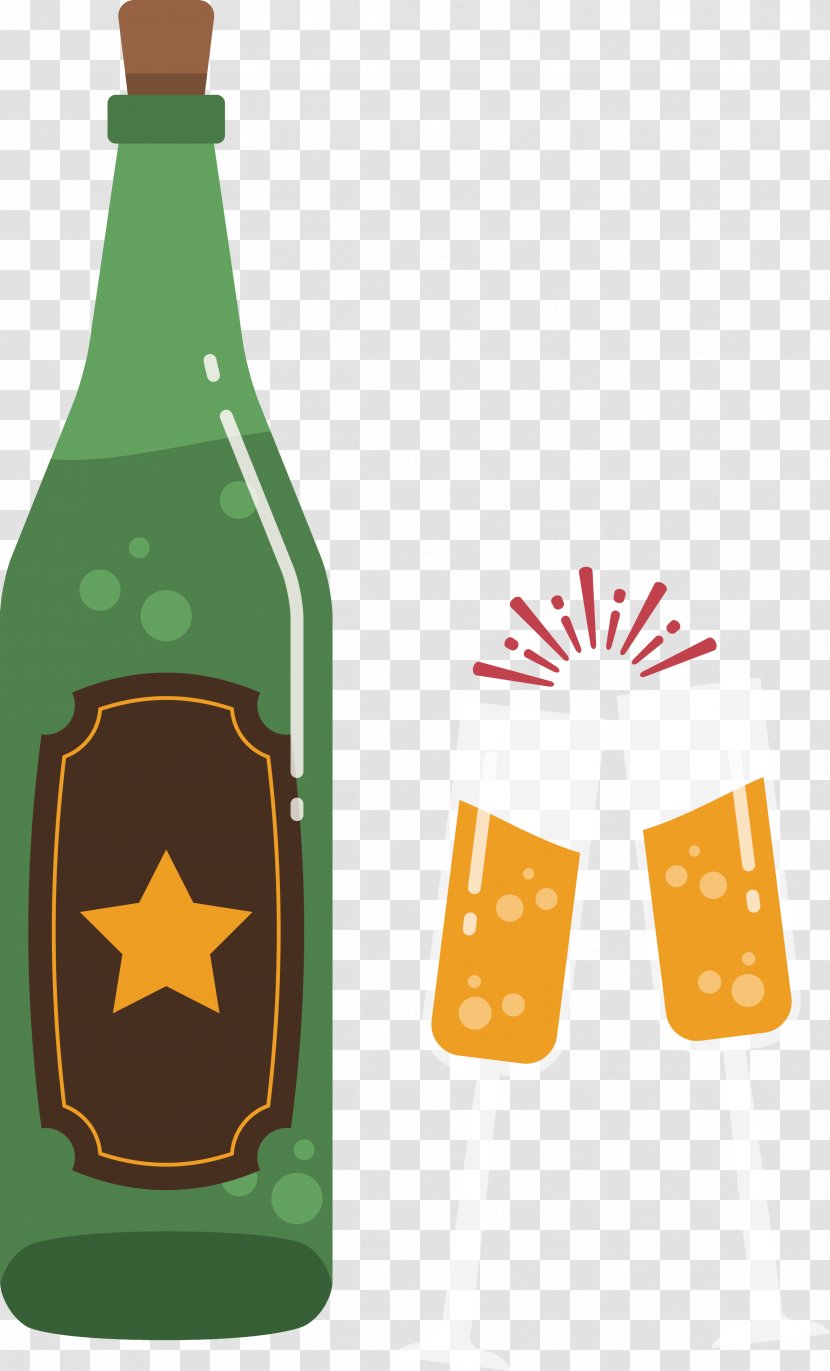 Champagne New Year Fireworks Illustration - Bottle - Glass Bottles Transparent PNG