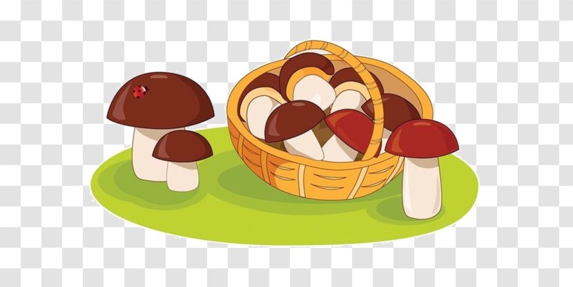 Edible Mushroom Boletus Edulis Clip Art - Dish - Cartoon Hand-painted Basket Of Mushrooms Transparent PNG