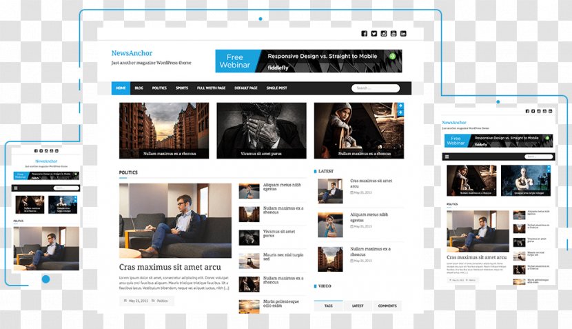 WordPress News Presenter Blog Theme - Web Page Transparent PNG