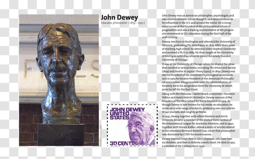 John Dewey Progressive Education Philosopher Teacher - Bronze - Biography Transparent PNG