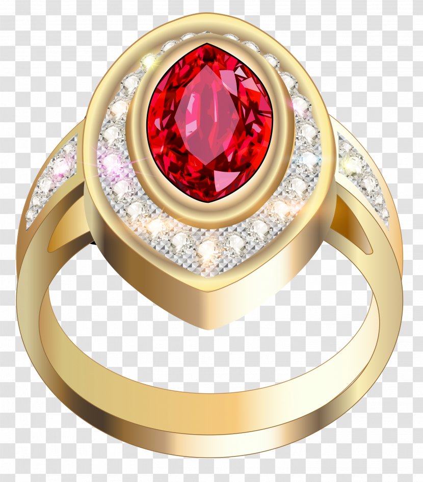 Ring Jewellery Gold Clip Art - With Red Diamond Clipart Transparent PNG