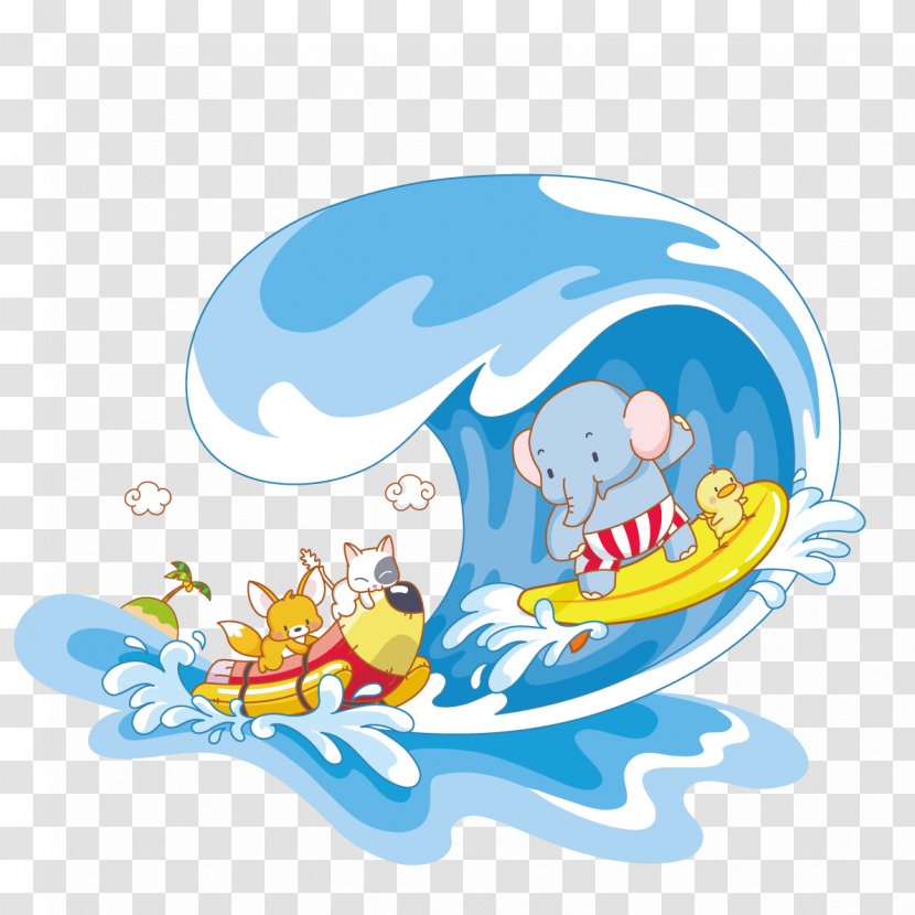Cartoon Illustration - Surfing Elephant Transparent PNG