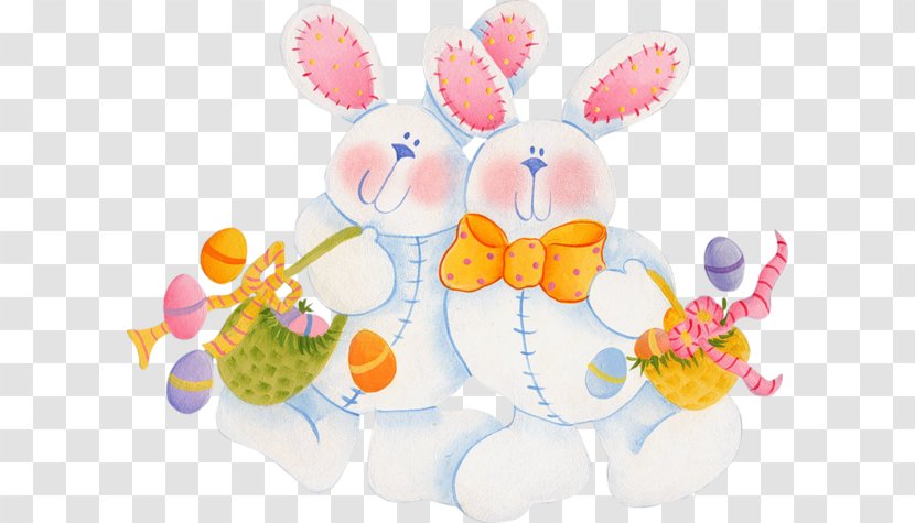 Easter Bunny Rabbit Illustration - Ear - Cartoon Rabbits And Eggs Transparent PNG