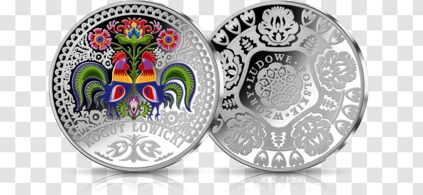 Silver Commemorative Coin Łowicz County Medal - Rooster Transparent PNG