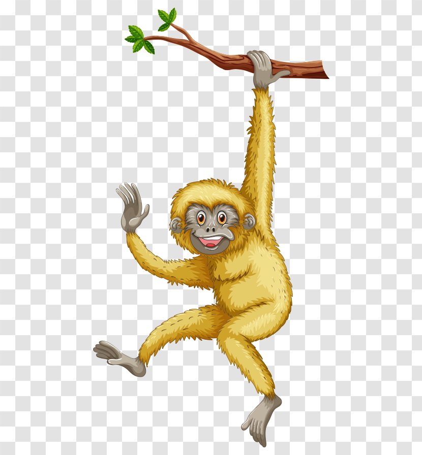 Monkey Primate Gibbon Cartoon - Drawing - Hand-painted Tree Branch Transparent PNG