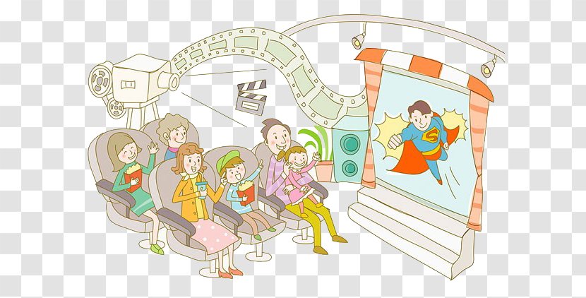 Cinema Film Family Drawing Illustration - Cartoon - Watching Movies Transparent PNG