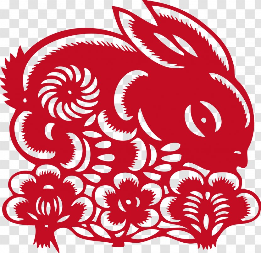 Papercutting Chinese Paper Cutting Rabbit Clip Art - Area - Red Transparent PNG