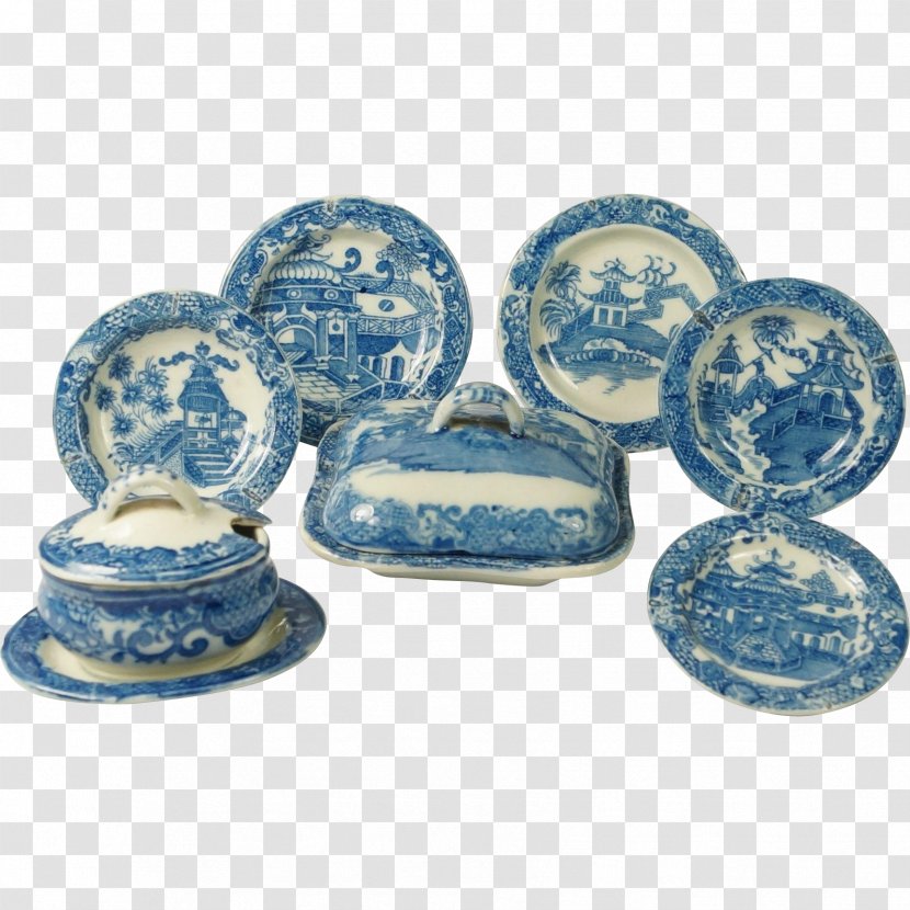 Blue And White Pottery Tableware Transferware Porcelain Spode - Chinoiserie Transparent PNG