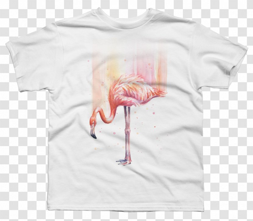 T-shirt Watercolor Painting Sleeve Graphic Design - Neck - Flamingo Printing Transparent PNG