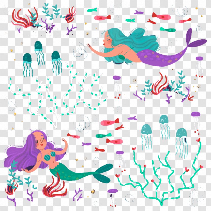Clip Art - Purple - Hand-painted Pattern Undersea Mermaid Transparent PNG