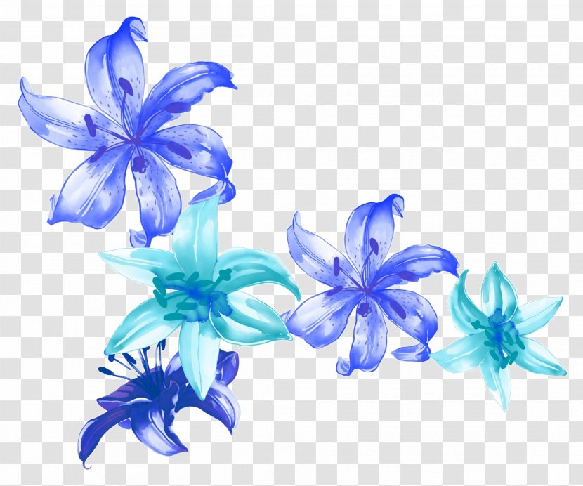Blue Watercolor Painting Petal Illustration - Hand-painted Lily Flowers Transparent PNG
