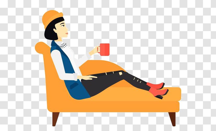 White Tea Cup Illustration - Sitting - A Woman Who Drinks On The Sofa Transparent PNG
