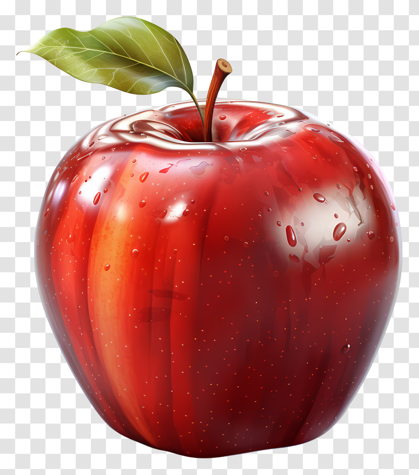 Apple - Glossy Red Apple With A Green Leaf Transparent PNG
