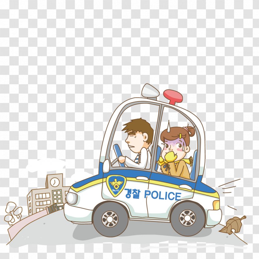 Cartoon Police Car Poster Officer - The Woman Was Taken Away By Transparent PNG