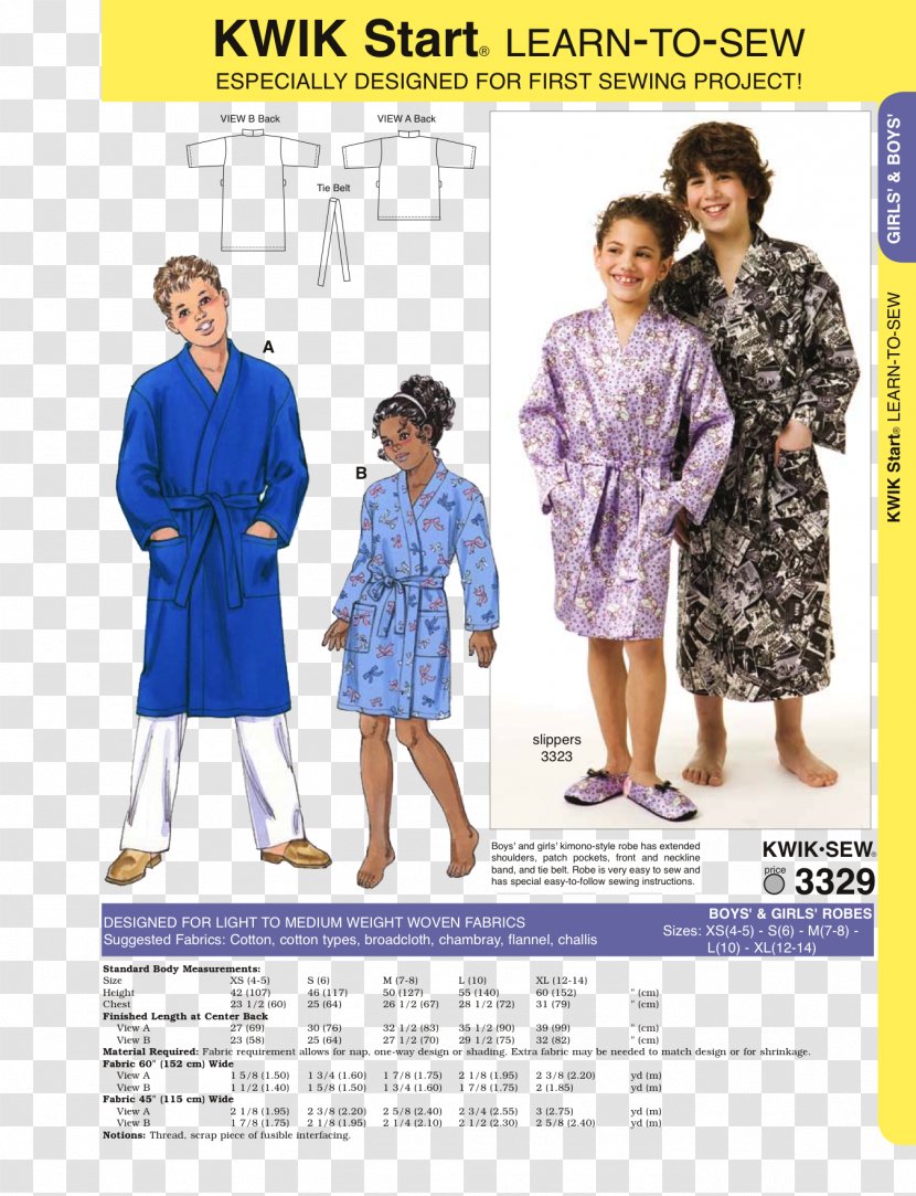 Robe Pattern Dress Sewing Uniform - Watercolor - Kimono Transparent PNG