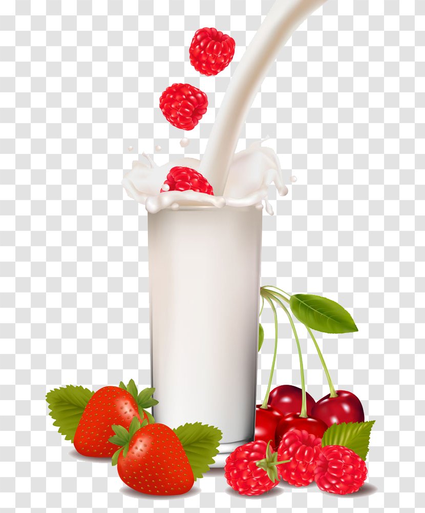 Milkshake Strawberry Fruit - Royaltyfree - Glass Of Milk And Image Transparent PNG