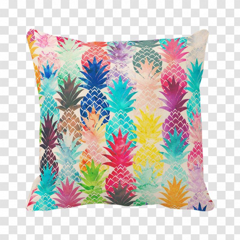 Hawaiian Pineapple Pattern Tropical Watercolor Painting Design - Throw Pillow Transparent PNG