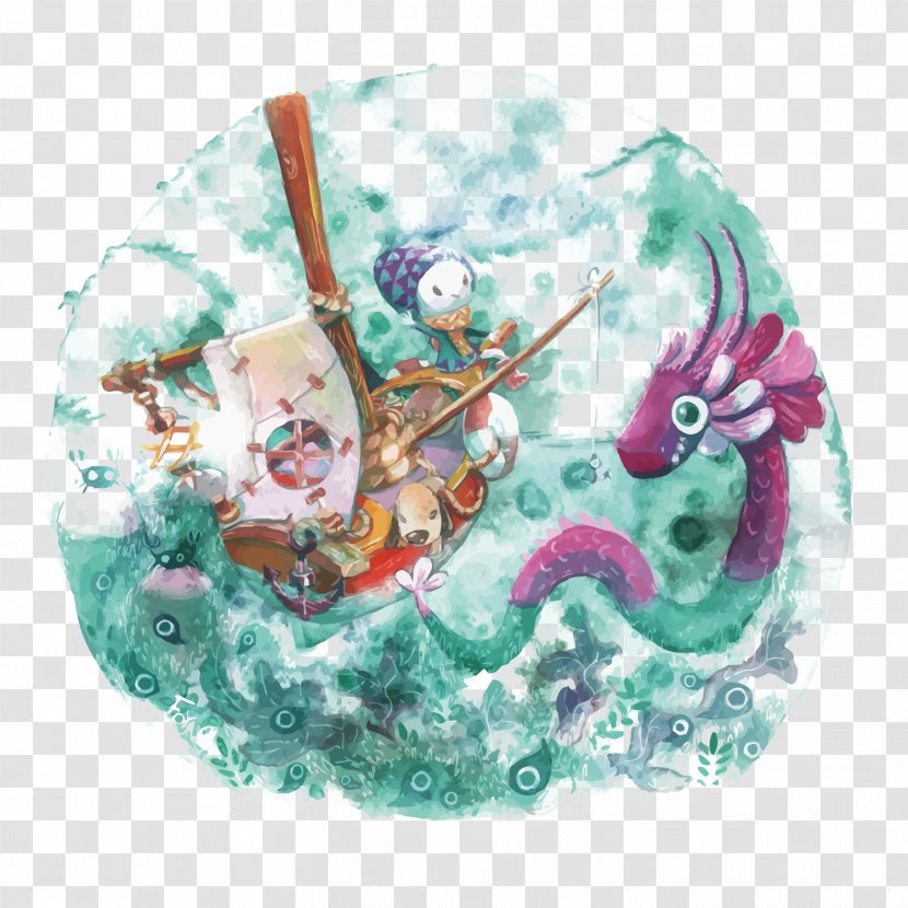 Download Illustration - Art - Vector Out Of The Sea Fishing Dragon Transparent PNG