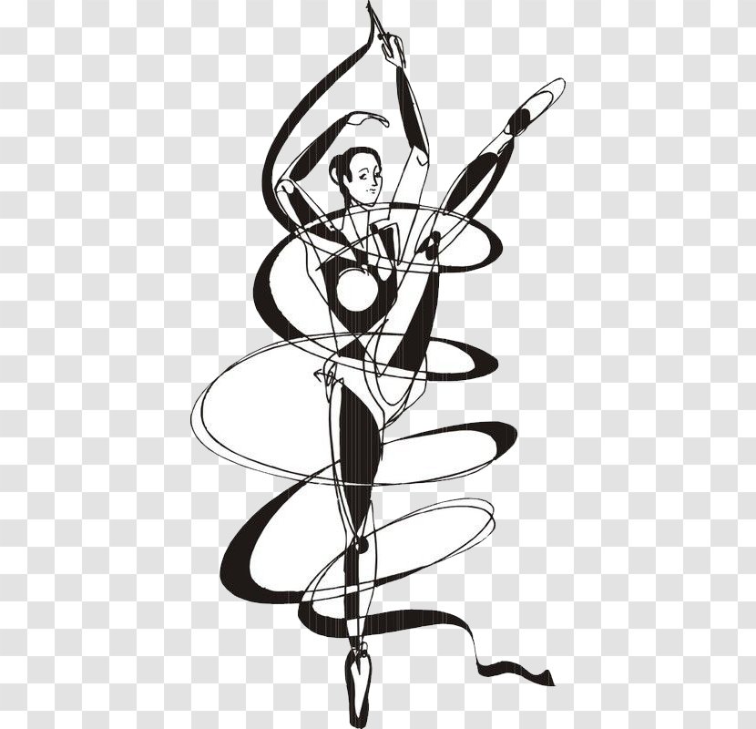 Rhythmic Gymnastics Illustration - Monochrome - Jumping Woman Dolls Transparent PNG