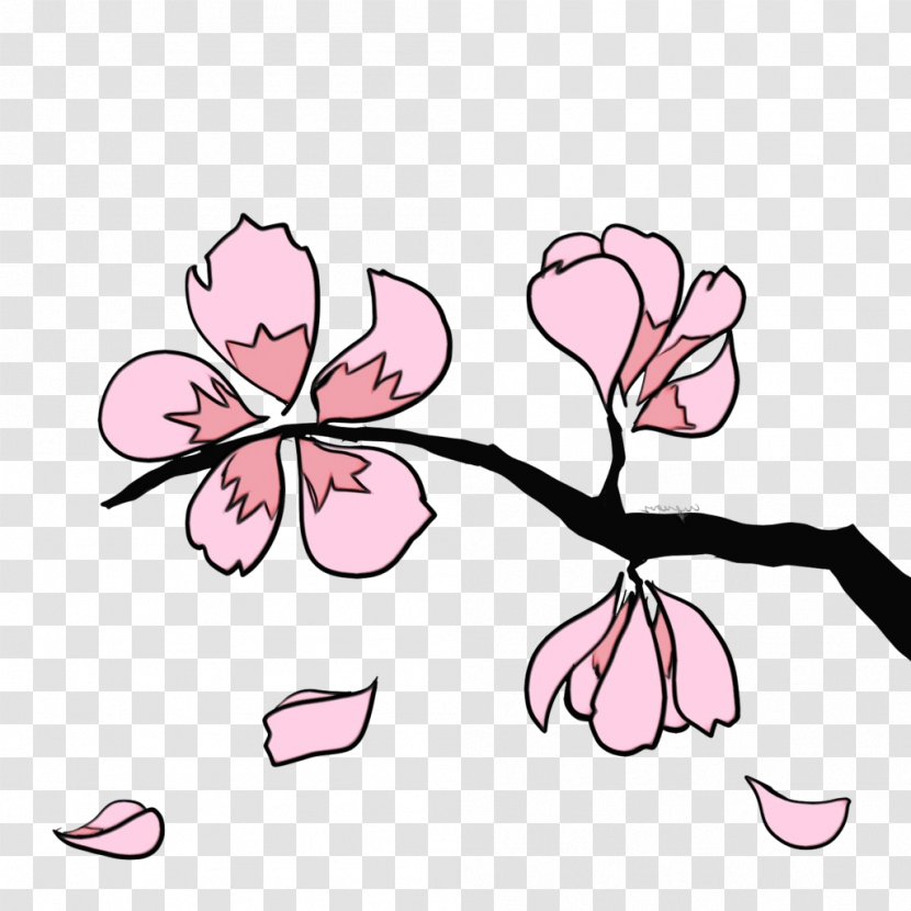 Watercolor Pink Flowers - Branch - Geranium Twig Transparent PNG
