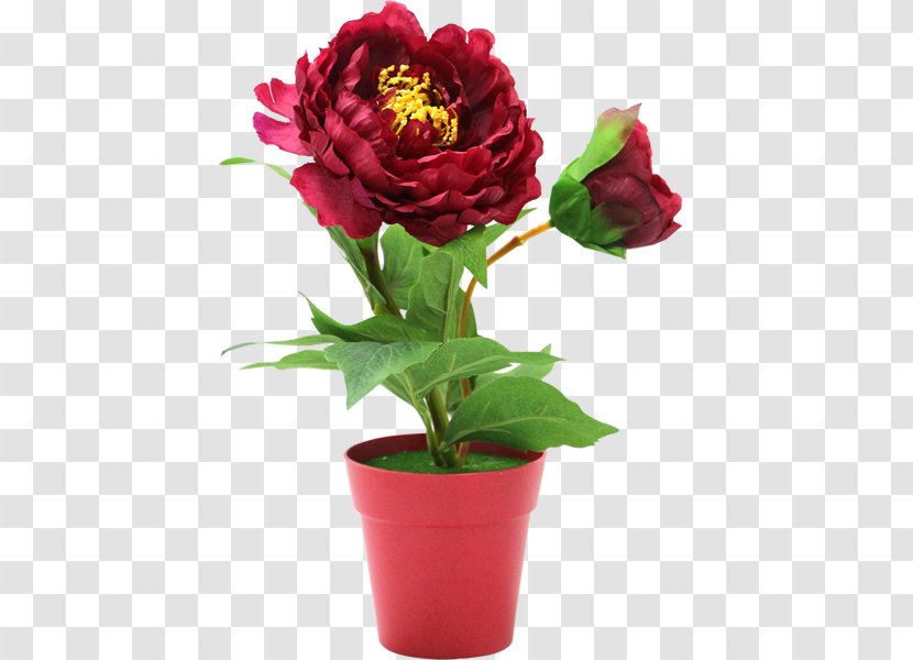Garden Roses Peony Flowerpot Artificial Flower - Red Transparent PNG