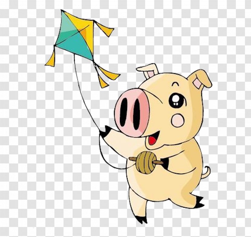 Qingming Cartoon Illustration - Poster - Ching Ming Festival Piglets Flying Kite Material Free To Pull Transparent PNG