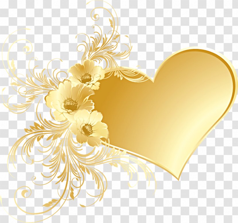 Heart Clip Art - Blue - Gold With Flowers Picture Transparent PNG