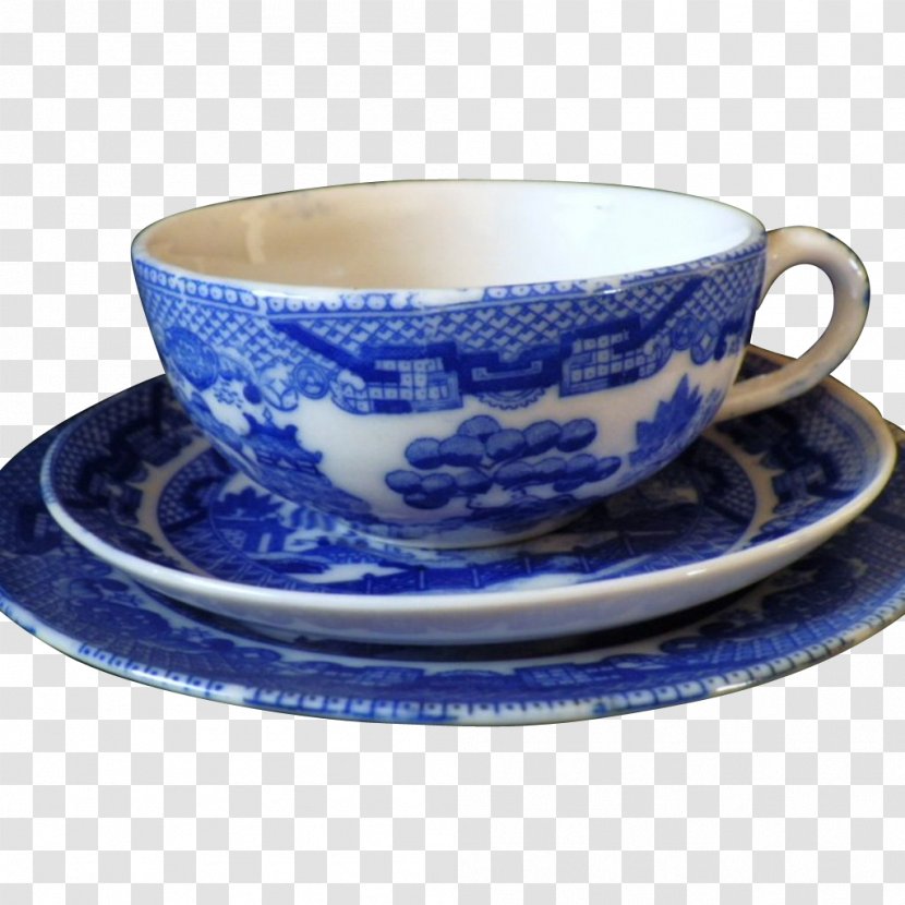 Coffee Cup Saucer Ceramic Blue And White Pottery Cobalt Transparent PNG
