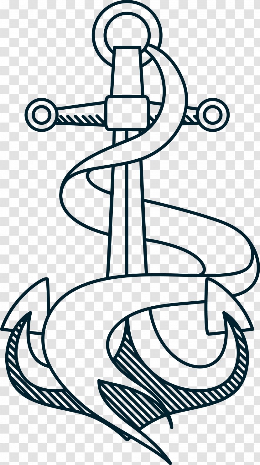 Anchor Rope Clip Art - Black And White - Hand Painted Transparent PNG