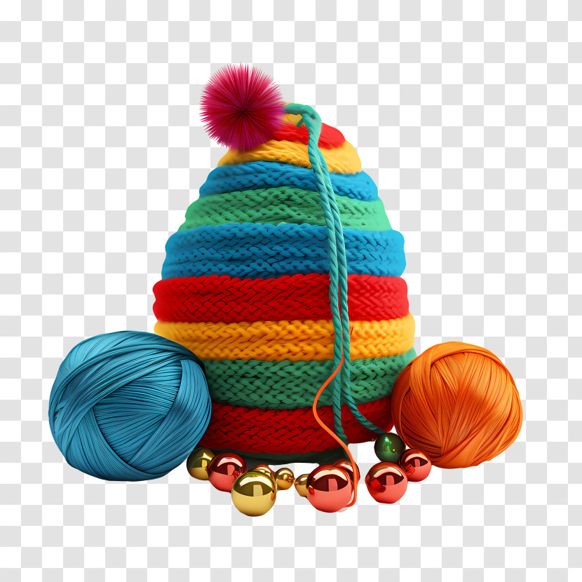 Winter Hat - Rainbow Knitted Hat With Yarn Balls Transparent PNG
