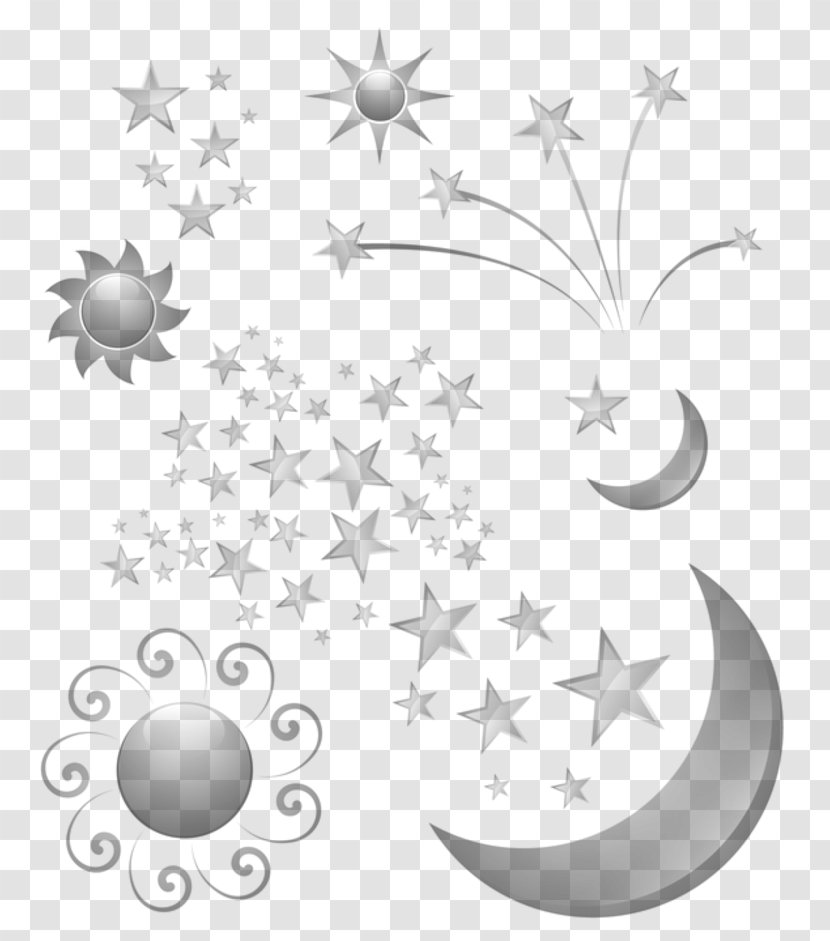 Star Moon - Black And White Transparent PNG