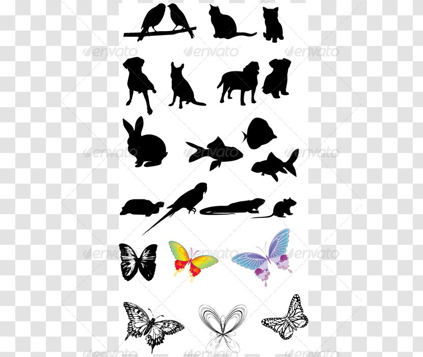 Dog Cat Silhouette Pet - Butterfly Transparent PNG