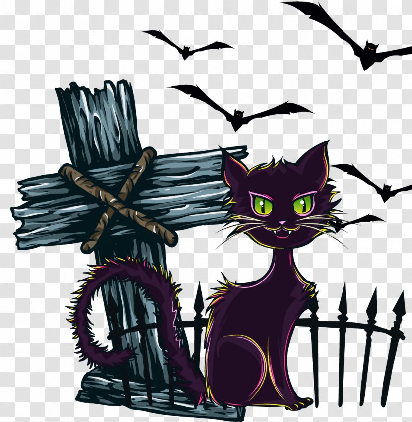 Black Cat The Halloween Tree Jack-o'-lantern Clip Art - Tail - Pics Transparent PNG