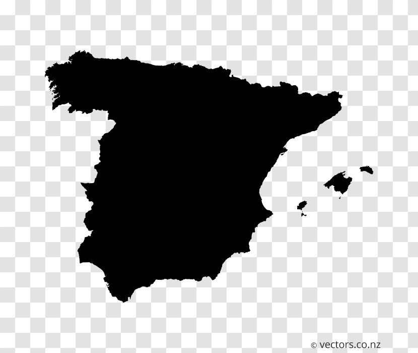 Spain Vector Map - Black And White Transparent PNG