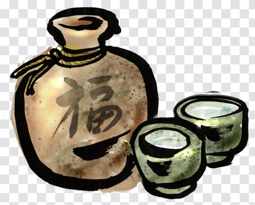 Sake Japanese Cuisine Liqueur Bottle - Drinkware - Hand Painted Wine Altar Transparent PNG