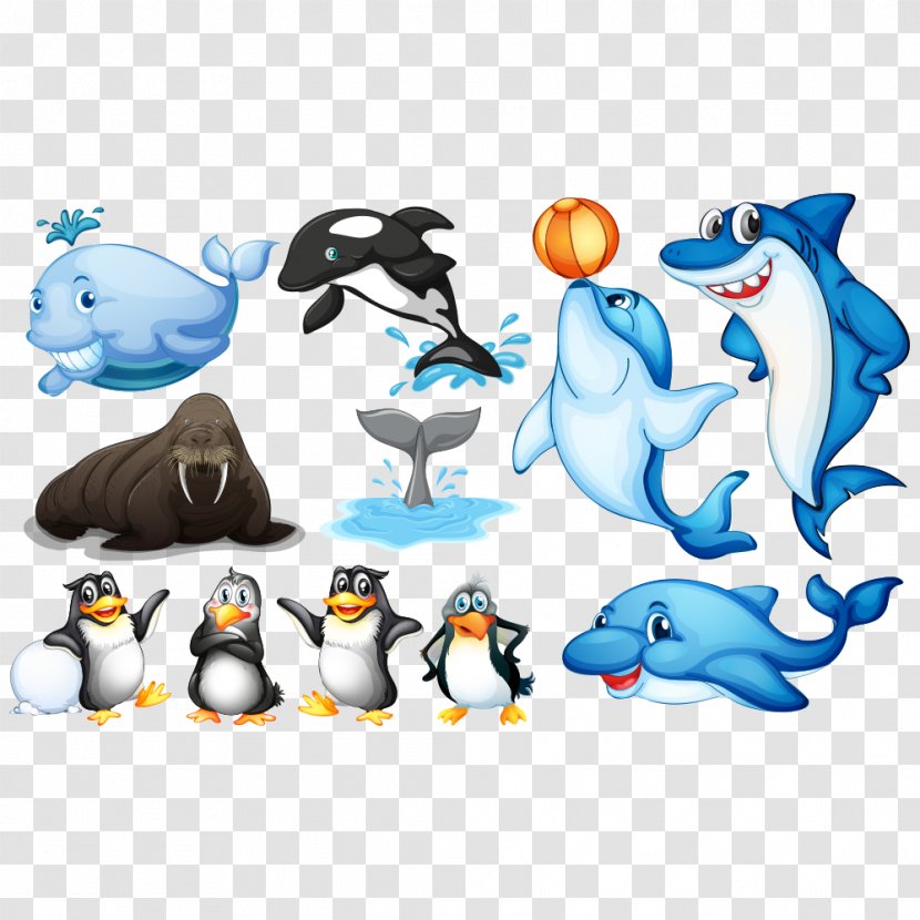 Aquatic Animal Sea Illustration - Deep Creature - Cartoon Penguins And Other Animals Transparent PNG