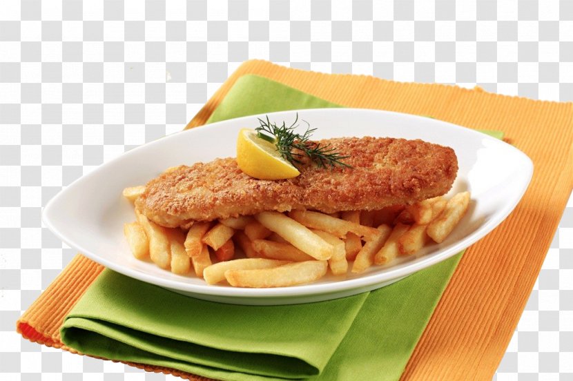 Milanesa French Fries Fried Fish Chicken Schnitzel - Dish Transparent PNG