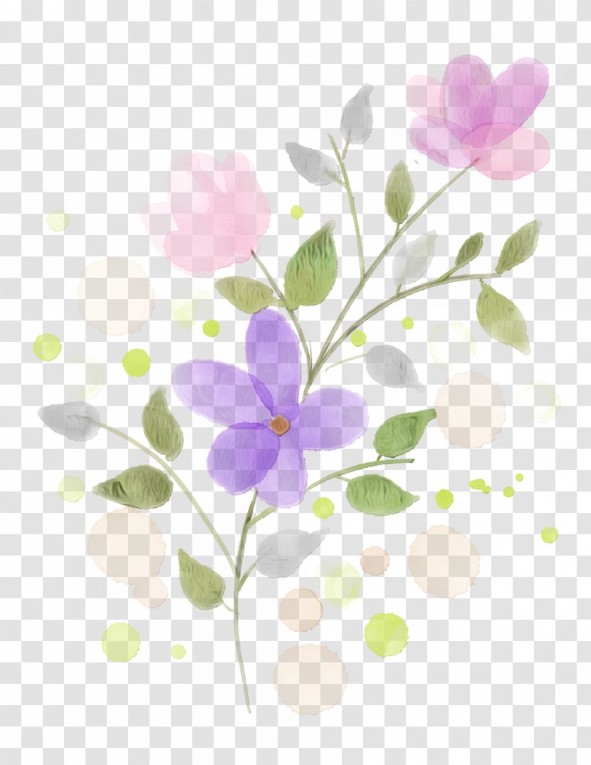 Purple Watercolor Flower - Branch - Sweet Peas Plant Stem Transparent PNG