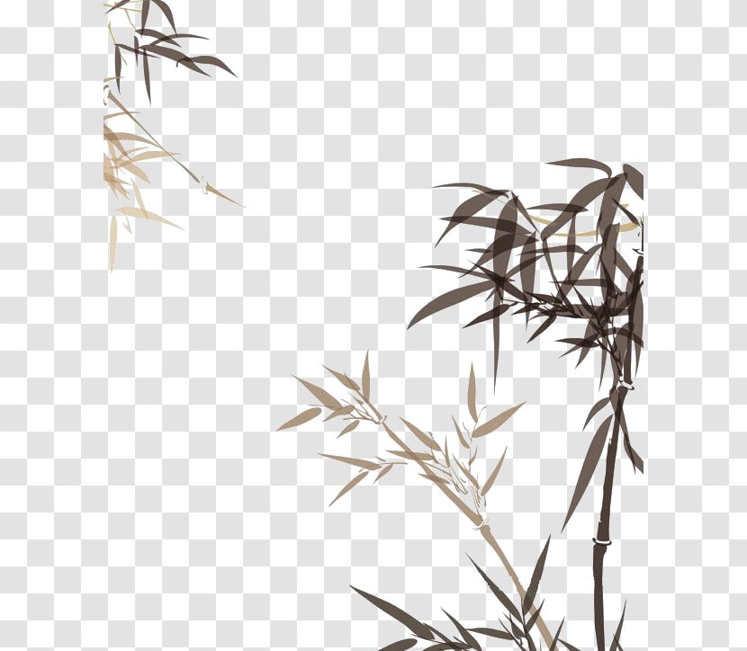 Bamboo Ink Wash Painting Chinoiserie - Twig Transparent PNG