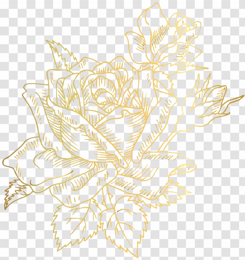 Floral Design Text Cut Flowers Illustration - Creative Arts - Gold Deco Rose Clip Art Image Transparent PNG