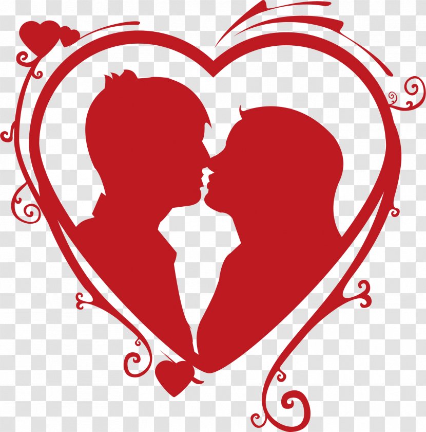 Heart Kiss Couple Love - Frame - Vector Red Kissing Transparent PNG