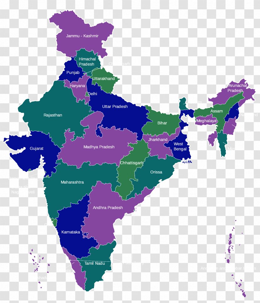 States And Territories Of India Blank Map - Royaltyfree Transparent PNG
