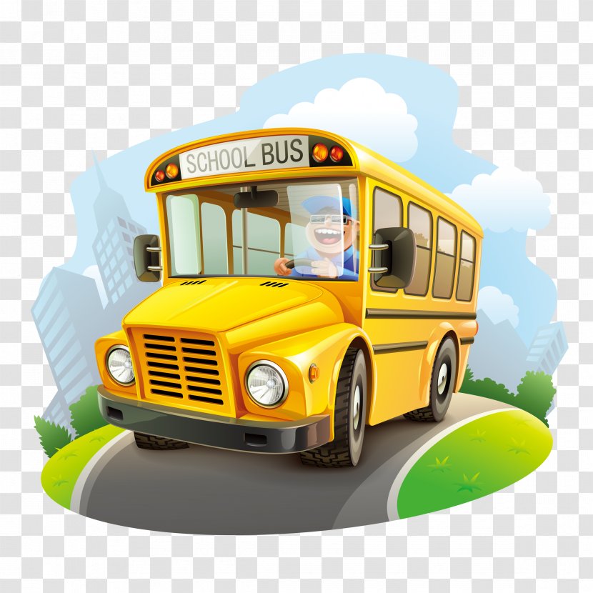 School Bus Cartoon Illustration - Yellow Transparent PNG