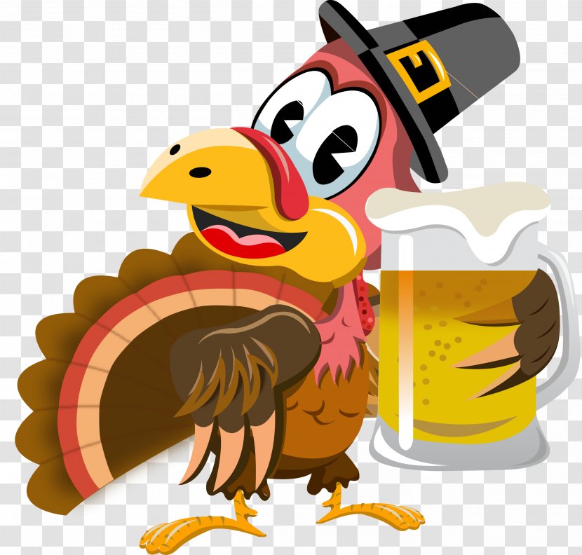 Beer Turkey Meat Thanksgiving Brewery - Cartoon - Raj Vector Transparent PNG