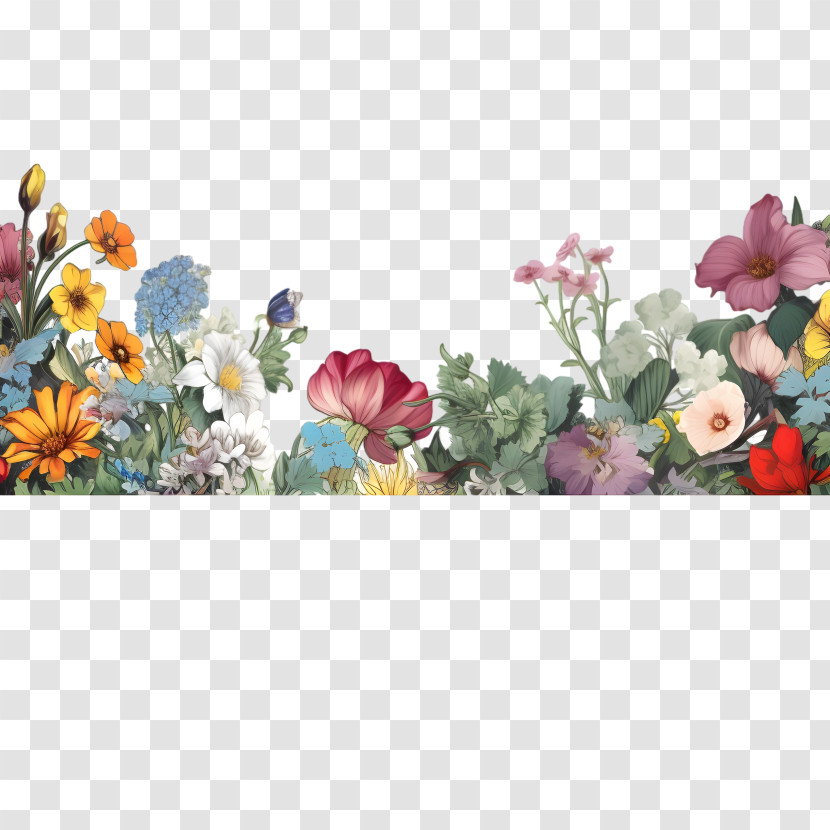 Flower Border - Colorful Wildflowers Border Illustration Transparent PNG