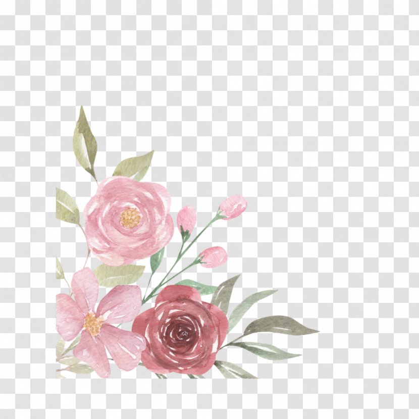 Garden Roses Floral Design Cabbage Rose Watercolor Painting Cut Flowers - Bouquet - Fair Background Border Transparent PNG