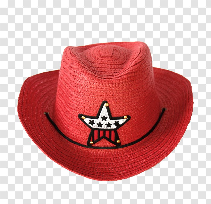 Straw Hat Cowboy - Knit Cap - Red Transparent PNG